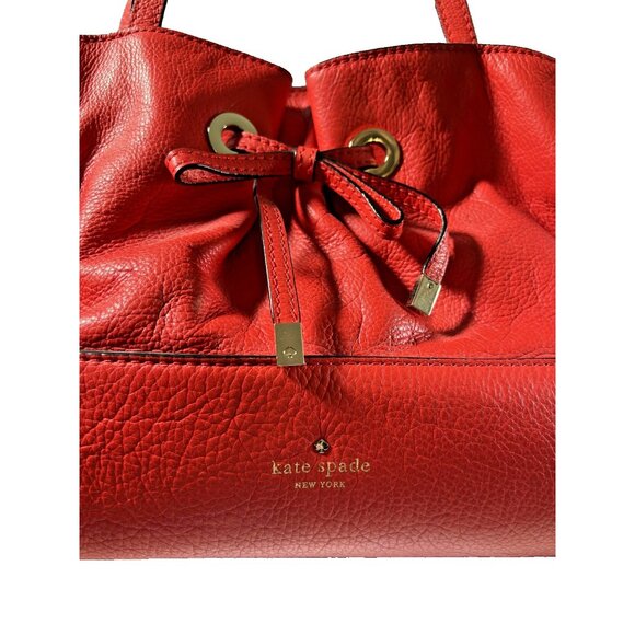 Kate Spade New York Red Pebbled Leather Tote Bag With Adjustable Bow Gold - Picture 2 of 10